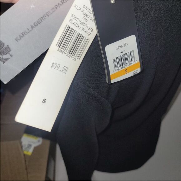 New Karl Lagerfeld Paris Black Blouse with White Accents size Small - Picture 6 of 6